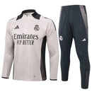 Conjunto Real Madrid Zíper Curto Treino Bege e Ciano 2024/25